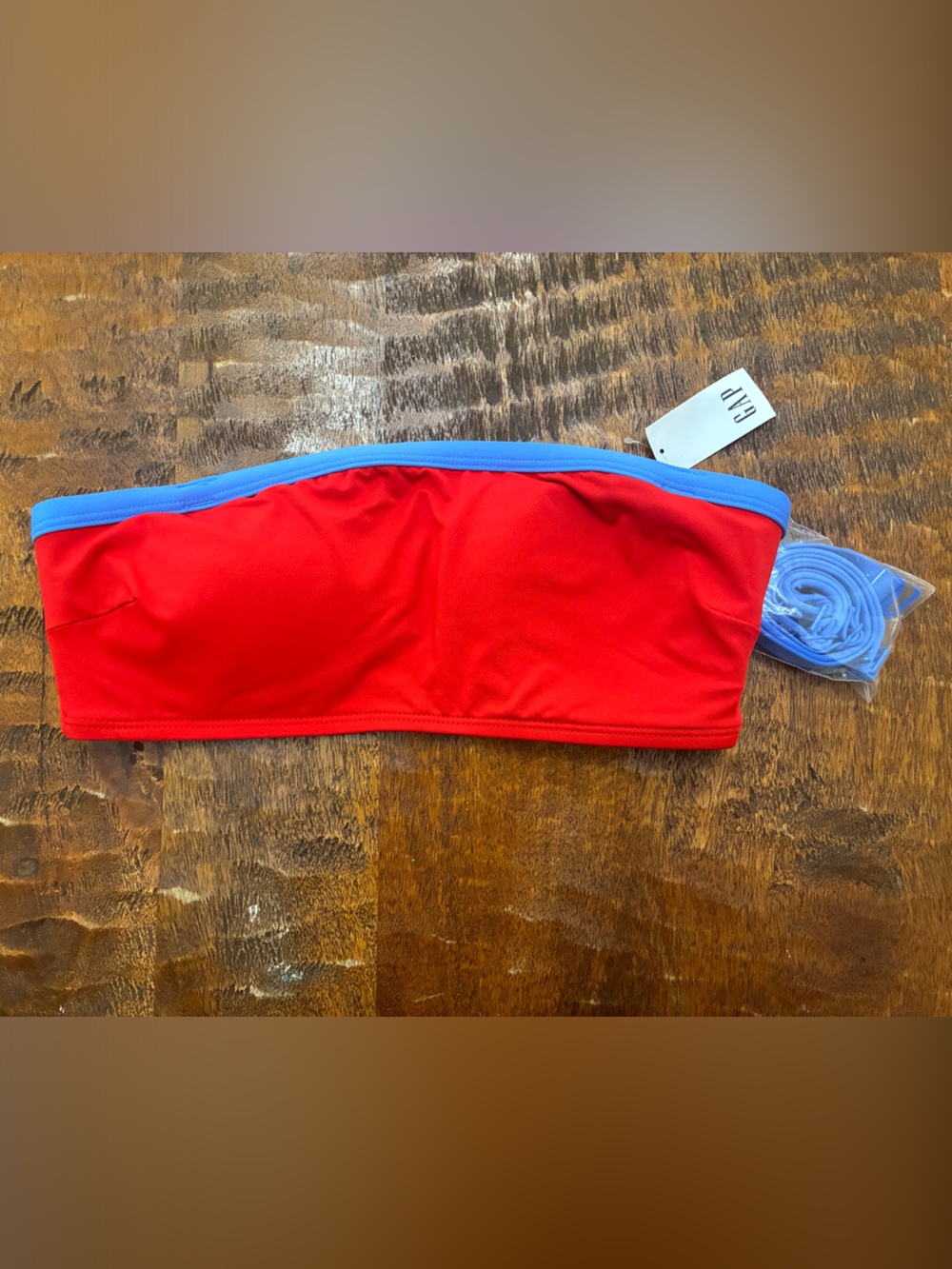 GAP Red Bandeau Bikini Top with Blue Trim